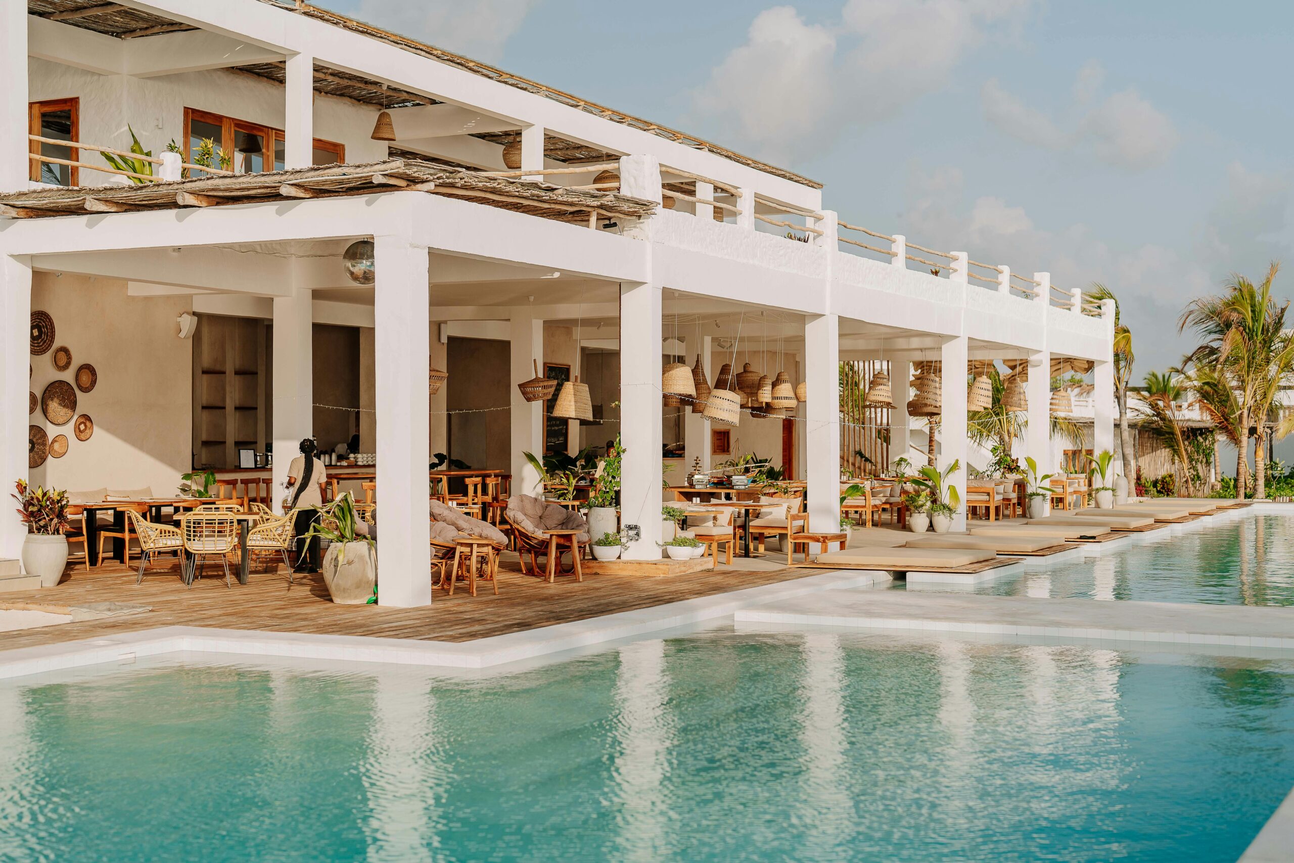 Chic modern resort with poolside view at Jambiani, Unguja. Tropical paradise for relaxation.